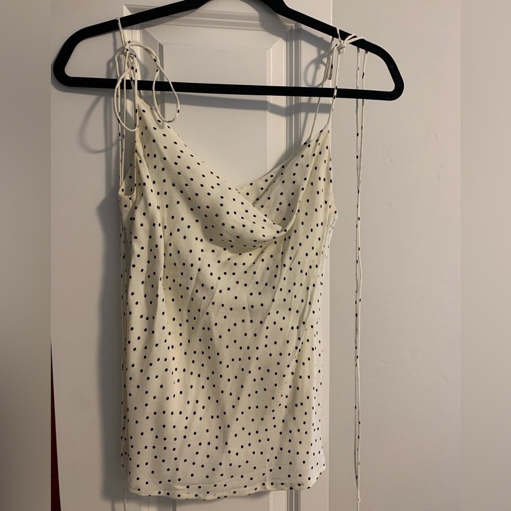 Reformation Cream Polka Dot Cowl Neck Top